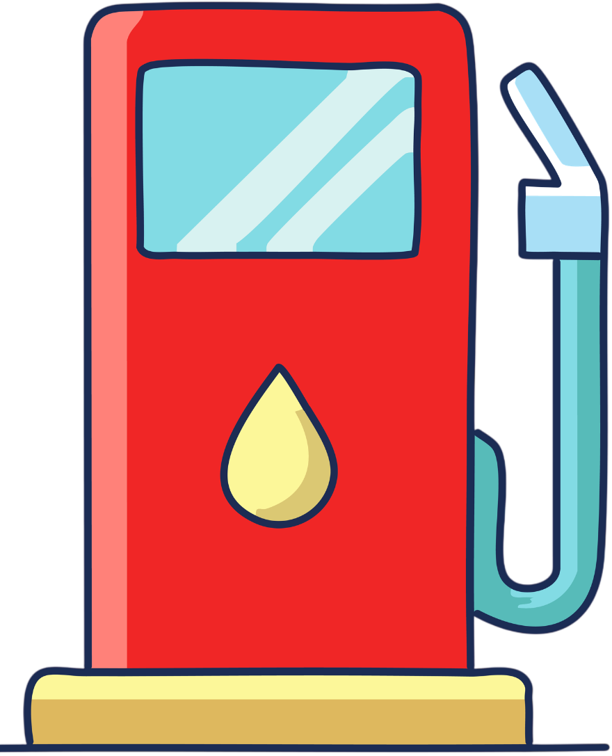 Pompe à essence cartoon jaune et rouge, logo carburant johan-prades-garage tarn